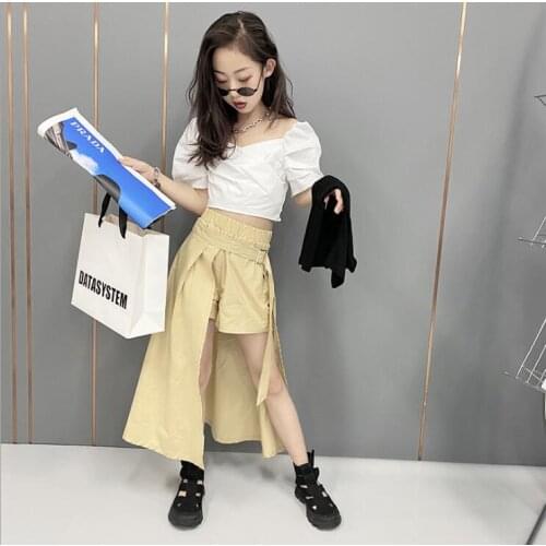 2021 Korea style girls 2 pcs set blouse+shorts +skirt fashion cotton summer girls suit 4-10t B117