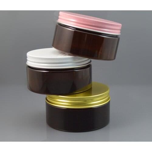 30pc/lot 200ml Dark Brown Plastic Cosmetic Jar Serum Bottle Pink White Gold Aluminum Cap 200g Cream Container Factory Wholesale