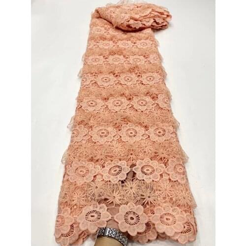 5yards/pc) 2021 Newest peach African guipure cord lace fabric with net lace fashion water soluble lace for party dress WZZ001