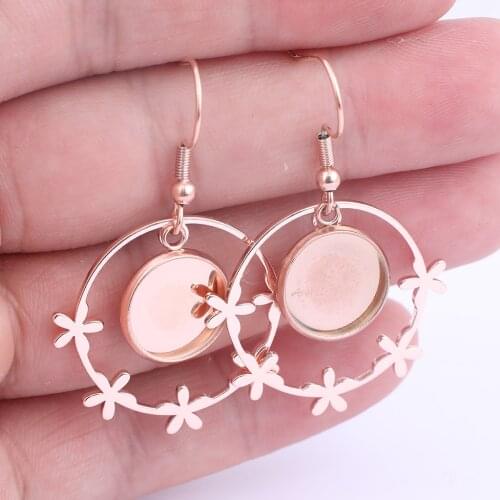 6pcs Rose Gold 12mm Cabochon Earring Base Blanks Stainless Steel Ear Hooks Findings Diy Flower Hoop Charms For Jewelry Making