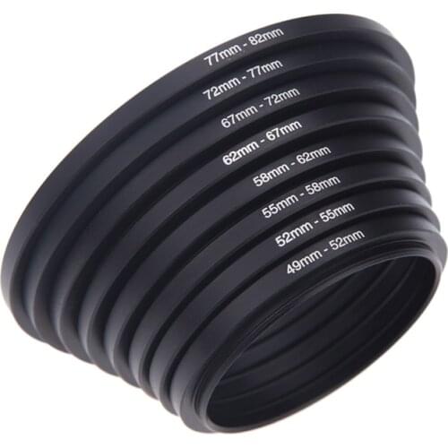 8Pcs Filter Step Up Rings Adapter 49-52-55-58-62-67-72-77-82mm 49mm-82mm Filter Lens Rings for DSLR Camera Accessories