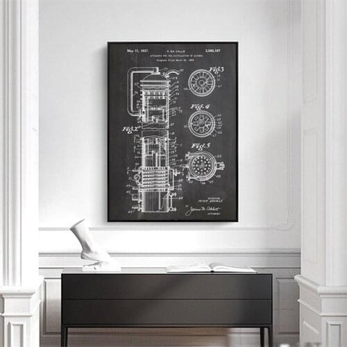 Abstract Canvas Painting Device For Distillation Of Alcohol Patent Art Poster Making Science Blueprint Poster Home Decor