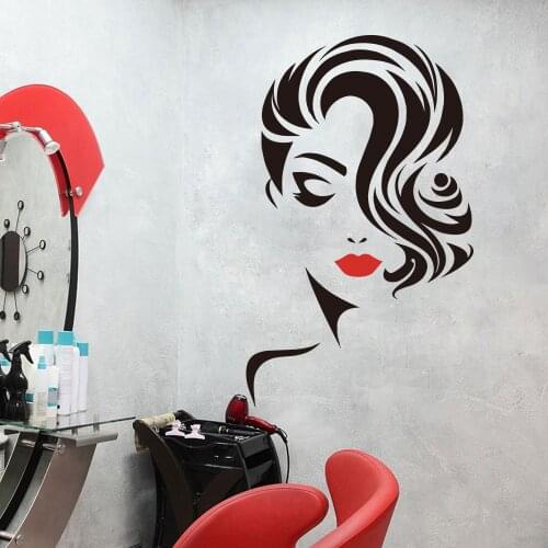 Large Hair Beauty Salon Lips Wall Decal Hairdresser Hairstyle Hair Hairdo Barbers Lady Wall Window Sticker Vinyl Shop Decor