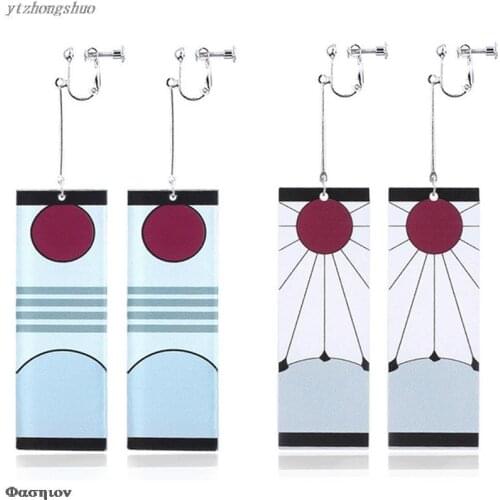 Hot Selling Tanjiro Acrylic Butterfly Earrings Japanese Anime Demon Slayer Blade Ear Clip Mens And Womens Cosplay Jewelry