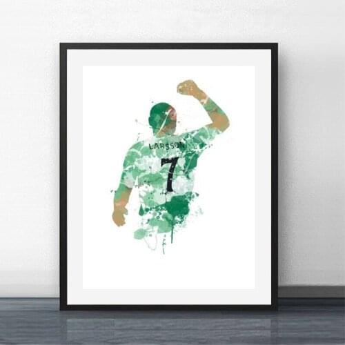 Henrik Larsson Football Poster Prints Mancave Wall Decor Soccer Sports Star Watercolor Art Canvas Painting Boys Wall Art Picture