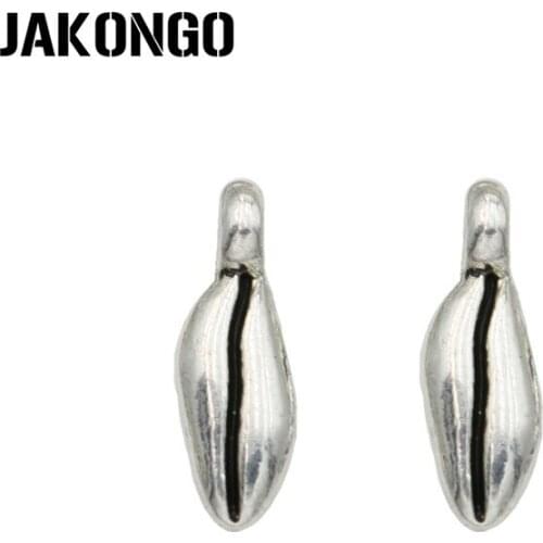 JAKONGO Antique Silver Plated Coffee Beans Charms Pendant for Jewelry Making Bracelet Accessories DIY Handmade 17x6mm 20PCS/lot