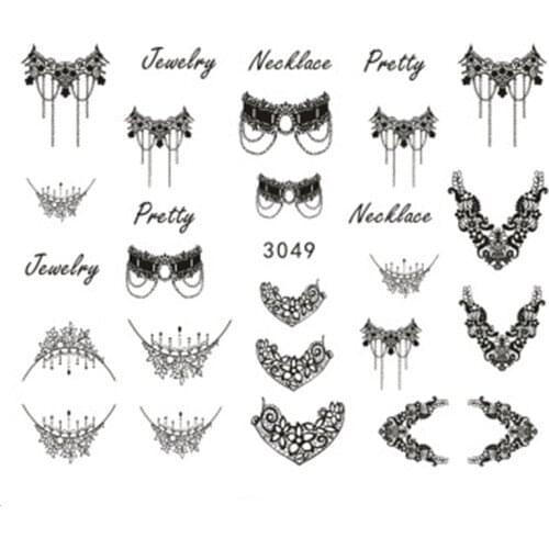 Lace Necklace Water Decals Nail Art Sticker Witch Black Flower Watermark Transfers Sliders Decoration
