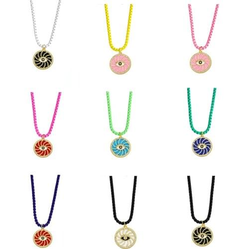 2021 New Color Enamel Dripping Oil Disc Pendant Trendy Fine CZ Zircon Necklace Bohemian For Best Friends Jewelry Gifts