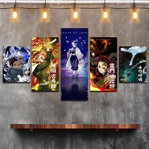 Prints HD Modular Frame 5 Pieces Anime Demon Slayer Shinobu Posters Canvas Paintings Wall Art Picture Home Decor for Living Room
