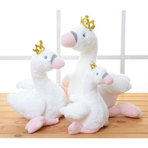 Lovely white swan plush toy crown swan soft doll throw pillow birthday gift w0785