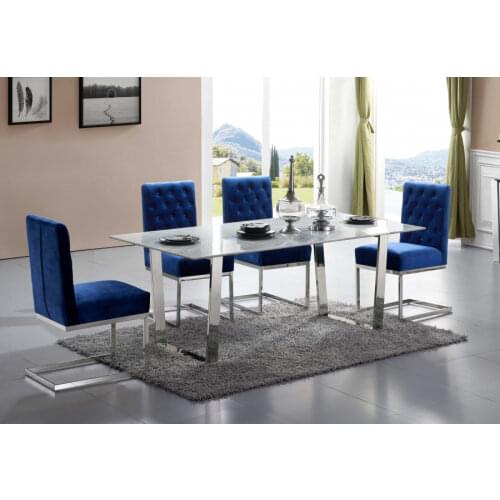 Chinafurniture new rectangular white marble table top and metal leg dining table and chair combination, dining room furniture