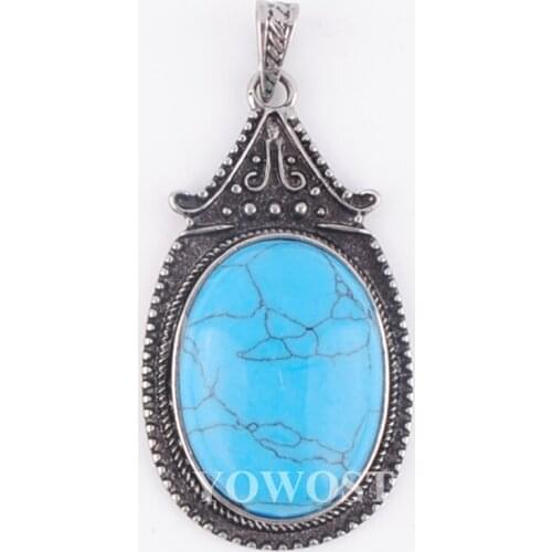 4Pcs New Arrival Pendants Natural Turquoises Oval Flat Stone Bead Vintage Pendant Pendulum for Necklace Women Jewelry QN3702