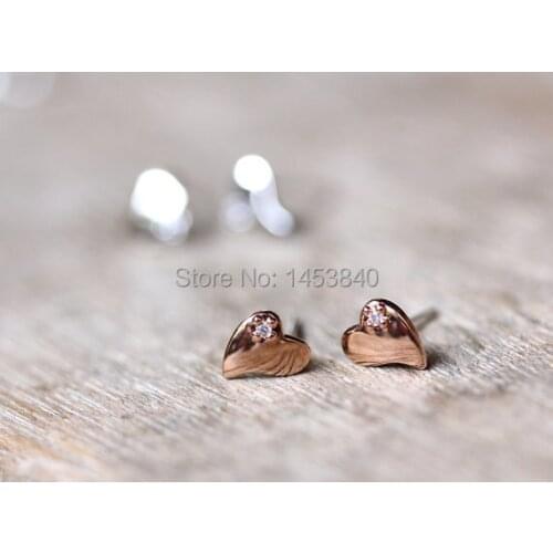 Wholesale Curved Heart Earrings Tiny Crystal Earrings Plating Silver And Rose Gold Stud Earrings 12 pair/lot