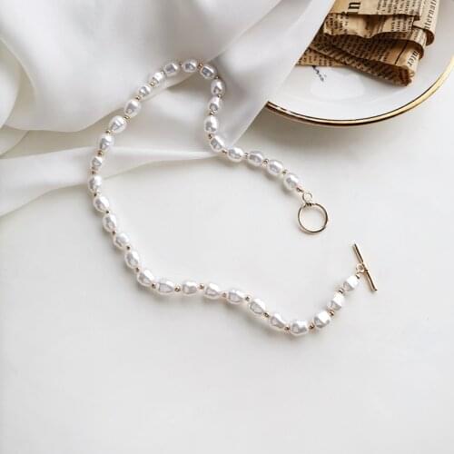 Elegant Simulated Pearl Pendant Necklaces for Women Ladies Gold Color Metal Geometric Chokers Necklace Wedding Bridal Jewelry