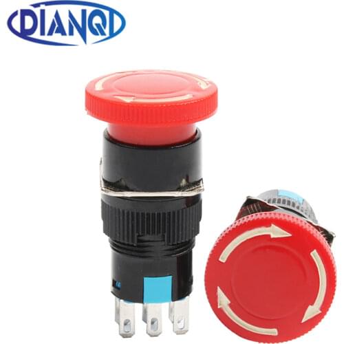 16mm Emergency Stop Rotary Push Button Switch Turn lock 1NO1NC/2NO2NC Latching self-Locking Single row/Double row e-stop switch