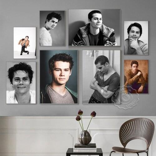 Dylan O'Brien Star Poster, Black White Photography Wall Picture, Actor Portrait Canvas Painting, Modern Fashion Home Decor Gift