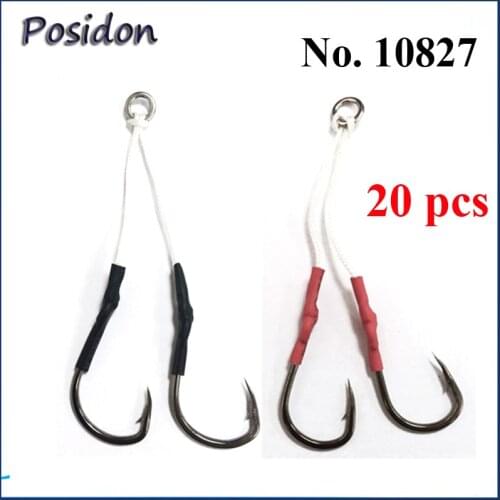 Posidon 20 Pcs/Pack 10827 Double Jig Assist Hooks Stainless Steel Double Jigging Assistant Hooks Double Assist Hooks With Line