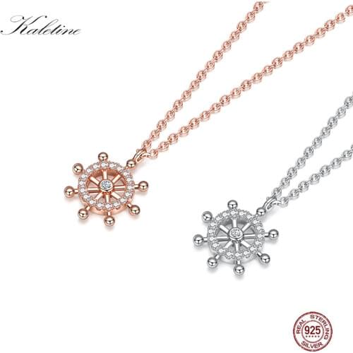 Rudder Compass 925 Sterling Silver Personalized Necklaces Women Pendants Rose Gold Necklace Men Sailor Navy Choker Jewelry 18"