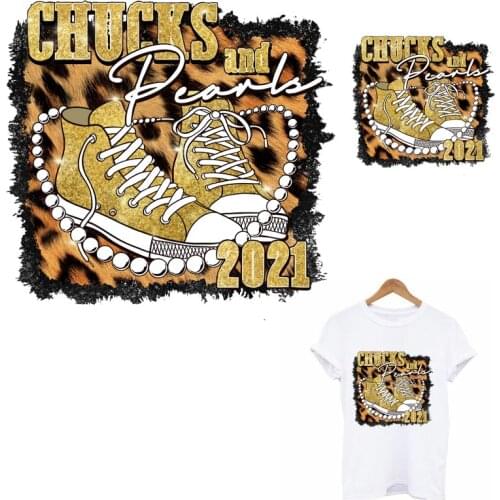 Leopard Print Chucks Shoes Iron On Patches For Clothes DIY Heat Transfer Chucks & Pearls Thermal Clothes Stickers Applique Decor
