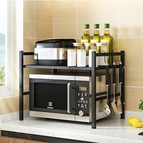 Retractable Kitchen Storage Cabinet Microwave Oven Rack 2 Tier Stand Shelf Carbon Steel Kitchen Storage Organiser Countertop