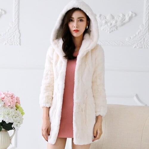 Really Rex Rabbit 2017 autumn and winter new hat fur coat long hooded woman