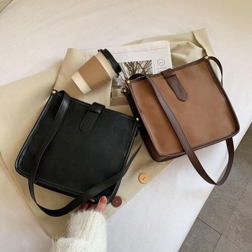 Vintage Scrub PU Leather Messenger Handbag Porable Women Large Capacity Shopping Shoulder Tote Bags Casual Hit Color Purse