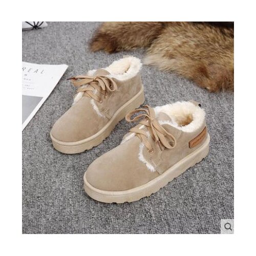 Women Snow Boots Snbota Feminina Non-slip Student Plus Velvet Warm Cotton Shoes Flat Lace Womens Boots Size 35-40