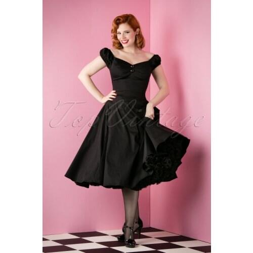 30- summer women vintage 50s boat neck puff sleeve doll swing dress in red black plus size 4xl dresses rockabilly pin up vestido