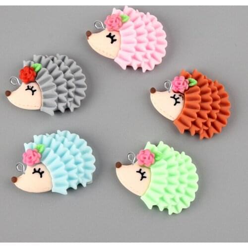 10pcs 30*25MM DIY resin fittings animal flower Hedgehog charms pendants craft ornament jewelry making materials boutique trinket