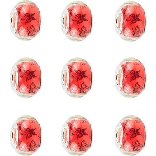 20Pcs Red Pink Large Hole Round Rondelle Butterfly Muranos Spacer Beads Fit Pandora Bracelet Women Girls Hair Beads Jewelry Bead