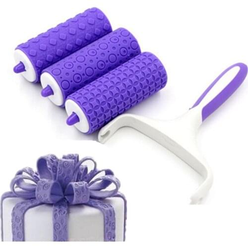 3PCS/Lot Plastic Fondant Embossing Roller Cake Decorating Tools Lace Strip Ribbon Embosser Fondant Round Point Lace Roller