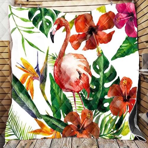 Watercolor Tropical Leave Palm Tree Pattern Quilt Blanket