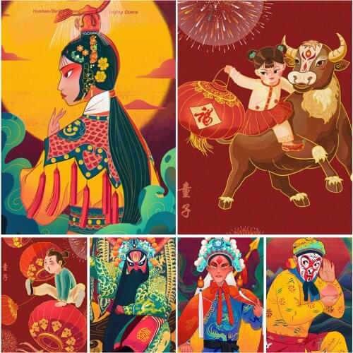 Diamond Painting 5D DIY "Peking Opera" Exquisite Rhinestone Inlaid Embroidery Mosaic Home Decoration Painting Can Be Customized