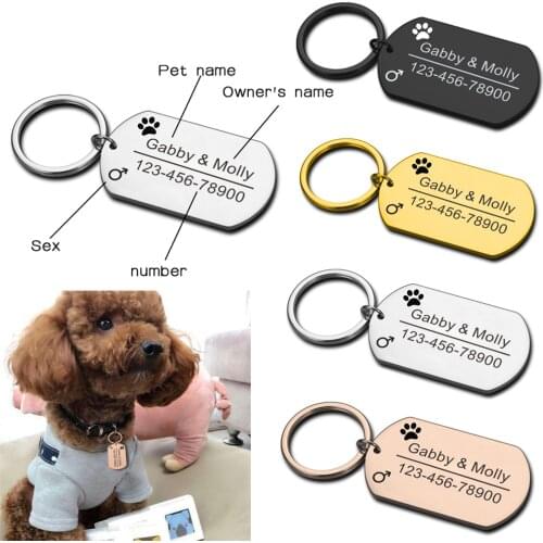 Personalized Dog ID Keychain Pet Name Owners Name Phone Engraved Pet ID Name for Cat Puppy Anti-lost Dog Collar Tag Keyring Pet