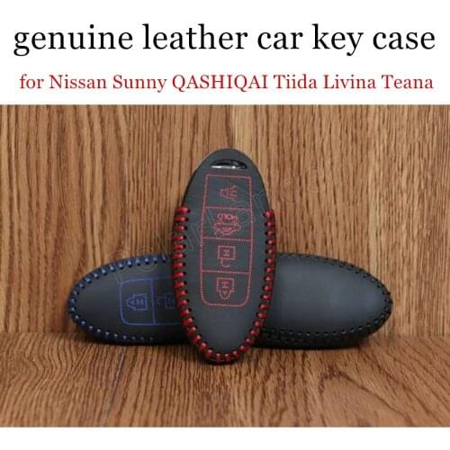 Only Red fit for Nissan 3 button Sunny QASHIQAI Tiida Livina Teana genuine leather Hand sewing car key case new coming