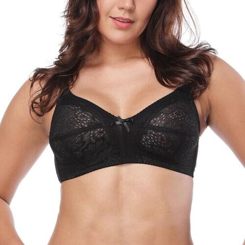 Vgplay Black Lace Bra Unlined Mesh See Through Wwomen Bra Plus Size Floral Underwear Breathable Wireless Lingerie D E F G Cup