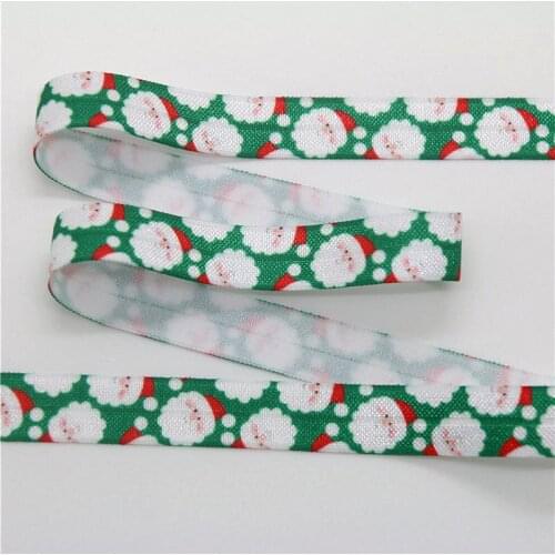 DHK 5/8'' 5yards christmas satas printed Fold Elastic FOE stretch ribbon hairbow headwear headband DIY Wholesale C1544