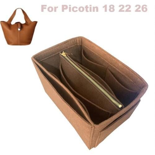 For Picotin 18 22 26 Organizer Purse Insert Handmade 3MM Felt Tote Bag Organizer Pockets( Detachable Pouch w/Metal Zip)