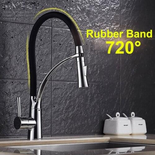 720 Degree Rotation Black Rubber Band Single Handle Hot Cold Mixer Tap Chrome Kitchen Sink Faucet Flexible Kitchen Faucet Modern