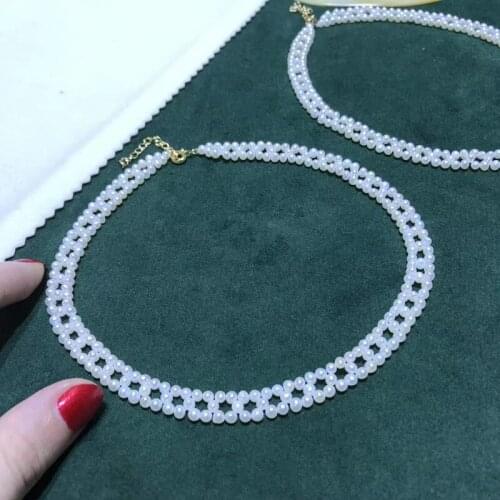 Hot sell 14 inch pure real pearl necklace natural white,multi row hand craft high quality lady jewelry can customize length