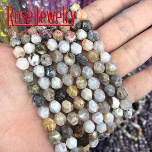 Faceted Natural Stone Beads Bamboo Leaf Agates Carnelian 8mm Round Loose Beads For Jewelry Making For Bracelet Necklace