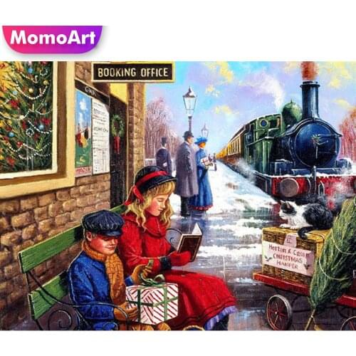 MomoArt Diamond Embroidery Train Picture Of Rhinestone Portrait Diamond Painting Scenery Full Drill Square Mosaic Home Decor