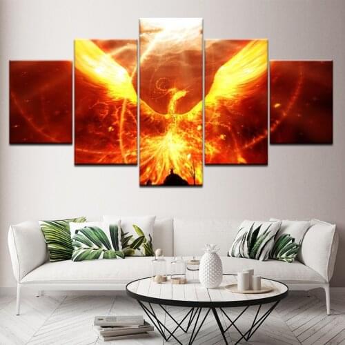 Canvas Painting fantasy art fire phoenix 5 Pieces Wall Art Painting Modular Wallpapers Poster Print for living room Home Decor