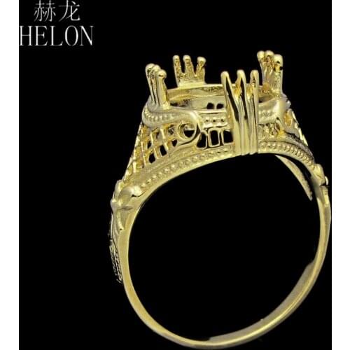HELON Sterling Silver 925 Engagement Ring 10.5MM Round Semi Mount Ring Setting Women Solitaire Vintage Trendy Fine Jewelry Ring