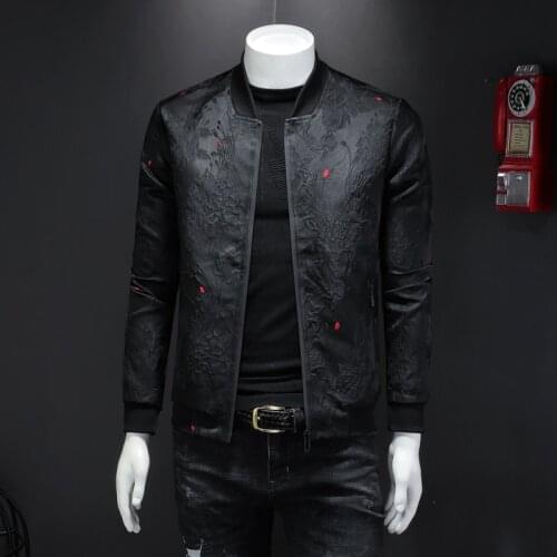 Spring Autumn Men Casual Jacket Coat Flower Slim Fit Pattern Bomber Jacket Men 4xl Puff Jacquard Black Bomber Jacket Men