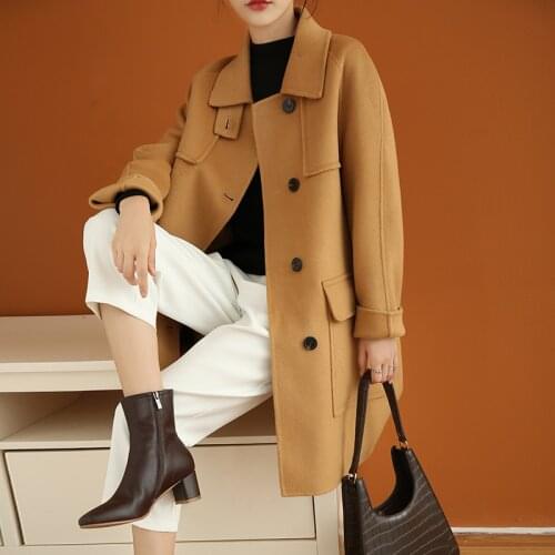 Double-Sided Cashmere Woolen Jacket Womens Mid-Length Overcoat 2020 New Autumn Winter Coat Korean Loose Female Outerwear