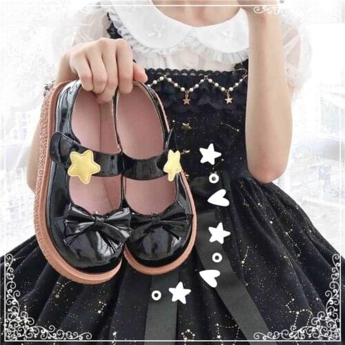 Little Star Bowknot Lolita Shoes Women Loafers Round Head Kawaii Pu Leather Simple Japanese Jk Uniform Shoes Summer Girls Lolita