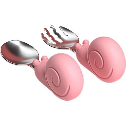 2Pcs/Set Baby Tableware Silicone Handle Anti-scald Two Style Mini Training Feeding Spoon Fork for Toddler