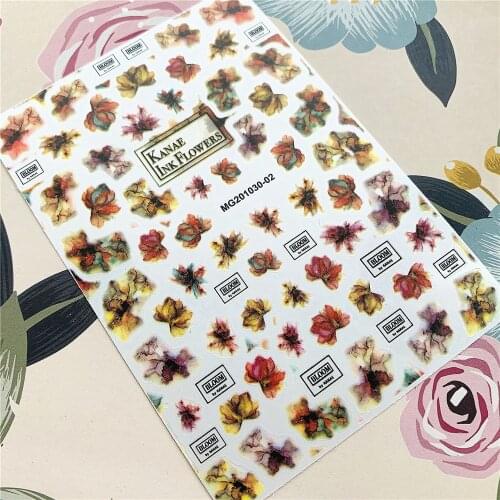 MG201030-02 Watercolor flowers watermark flowers 3D Back glue Nail decal Nail sticker Nail decoration Nail art Nail ornament