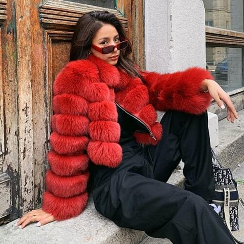 CNEGOVIK Fashion Cropped Fox Fur Coat Classic Red Jacket High Quality Outerwear Free Shipping